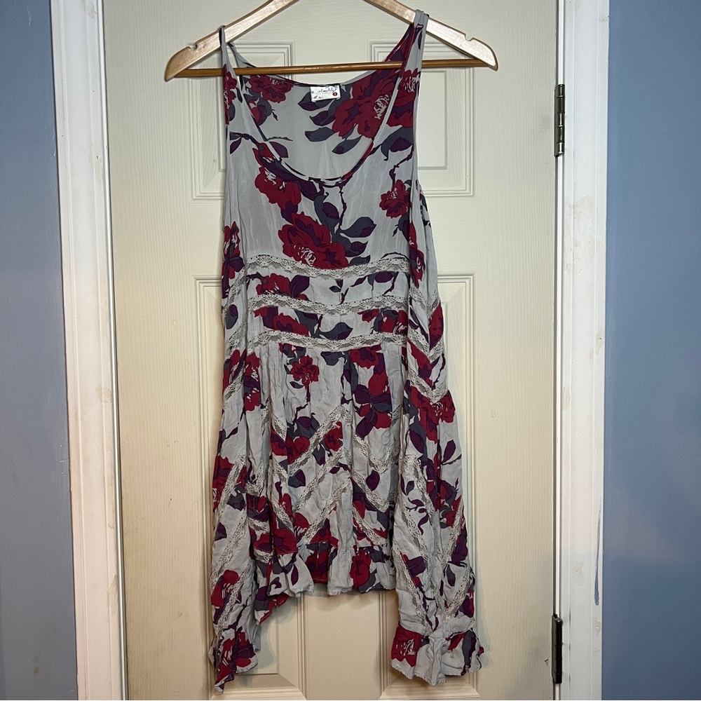 Intimately Free People Voile & Lace Trapeze Slip Dress Size XS Gray Floral